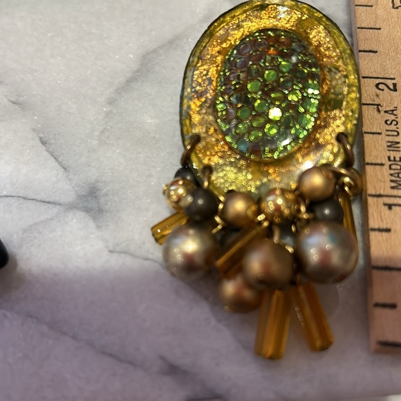 Vintage IKARAMI Iridescent Amber And Gold Beaded Earrings-Boutique - Picture 7 of 7